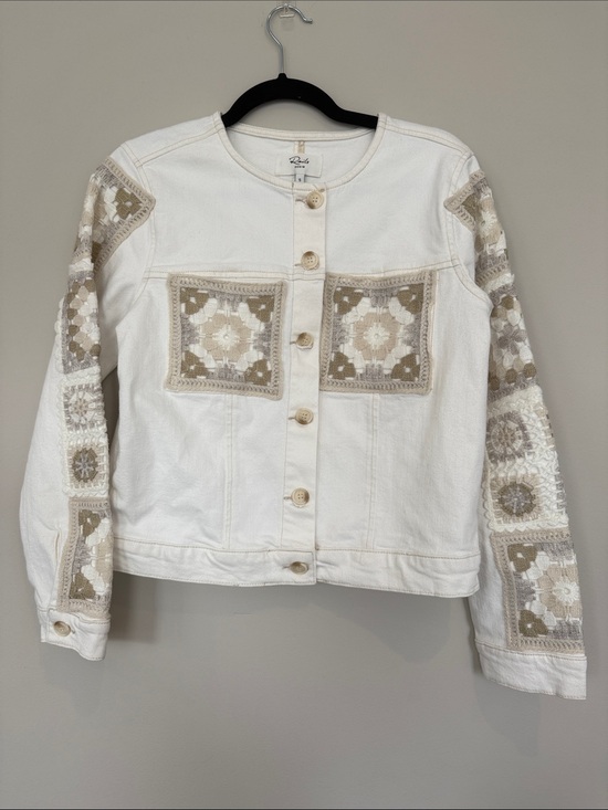 Rails Jackets & Blazers - Rails White Denim Jacket with Beige Crochet Panels